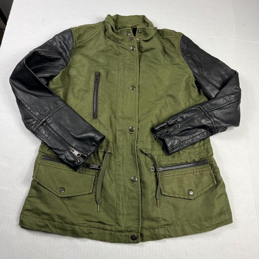 Club Monaco Faux Leather Utility Chic Jacket Green Moto Streetwear Casual M
